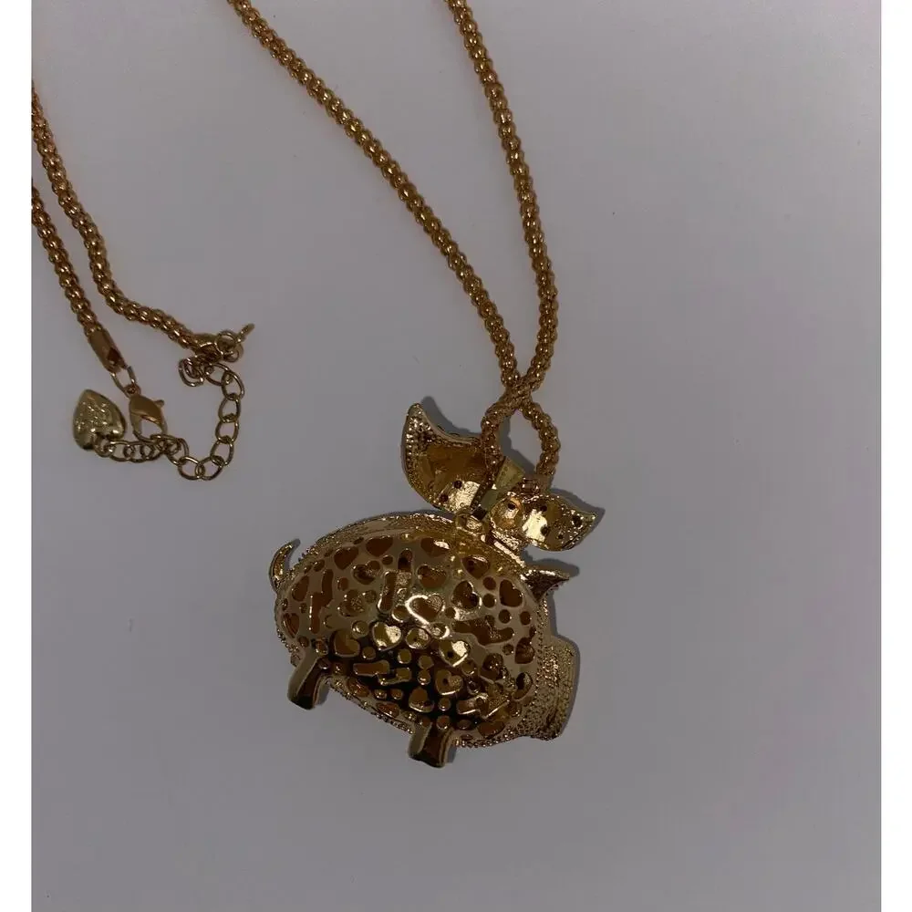 Betsey Johnson Crystal Pig Pendant Necklace NWT